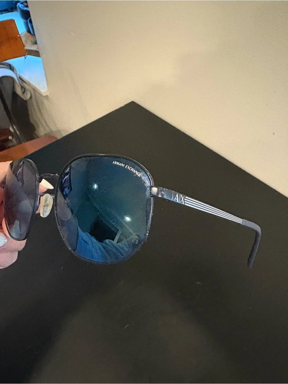 Armani Exchange Black Frame Sunglasses with Blue Lenses